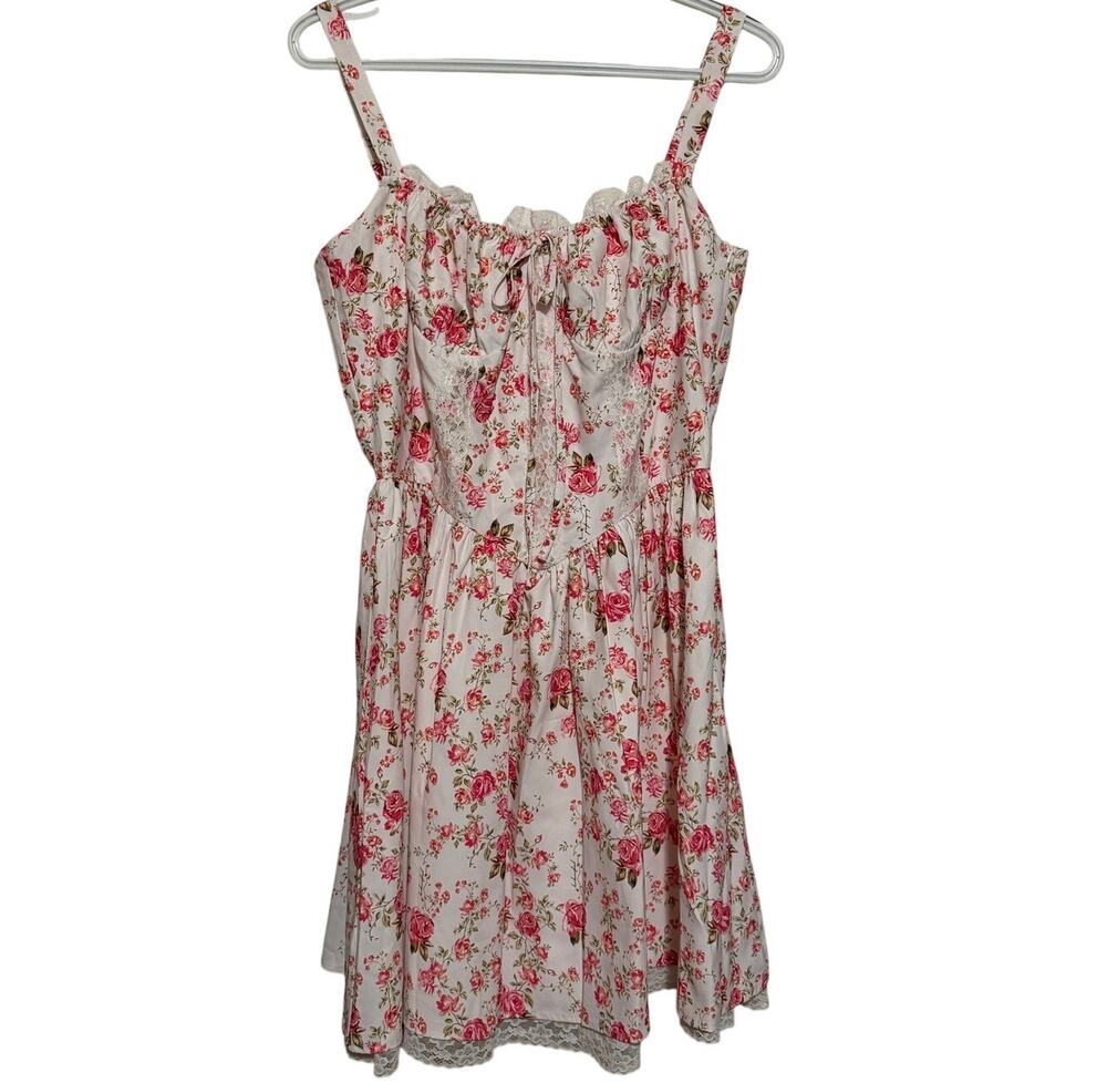 Women’s/Junior’s Floral White Pink Green Corset Spaghetti Strap Dress Size L